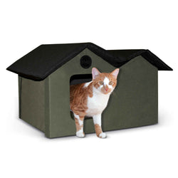 K&H Pet Products Unheated Outdoor Kitty House Extra Wide Olive / Black 21.5" x 26.5" x 15.5: