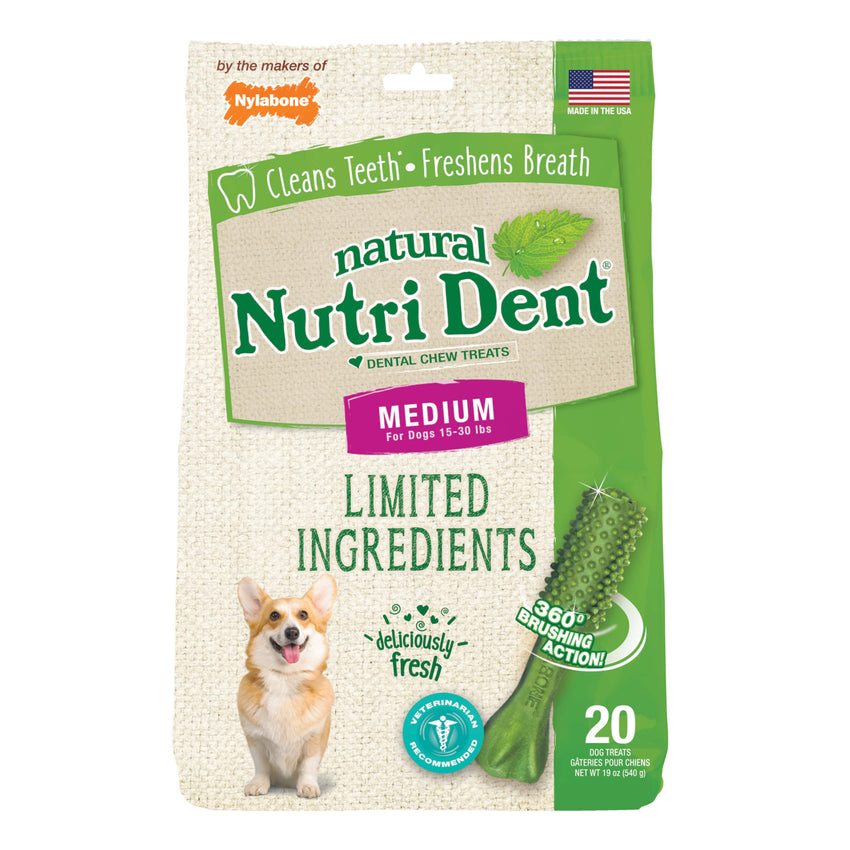 Nylabone Nutri Dent Limited Ingredient Dental Chews Fresh Breath Medium 20 count
