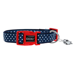 DOOG Neoprene Dog Collar Stella Medium Navy Blue/White Polka Dot