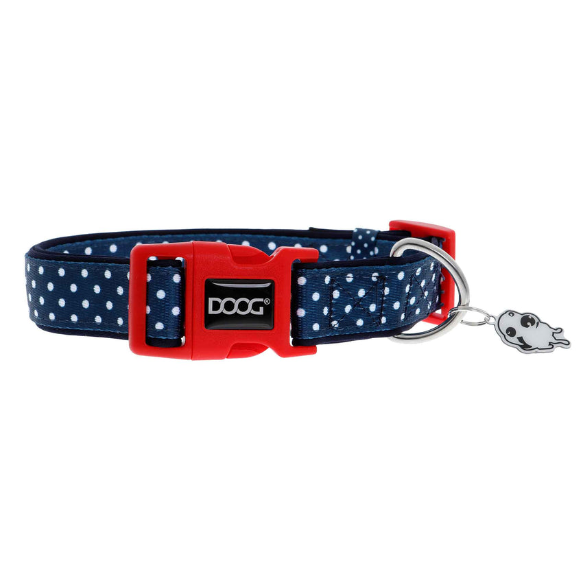 DOOG Neoprene Dog Collar Stella Extra Small Navy Blue/White Polka Dot