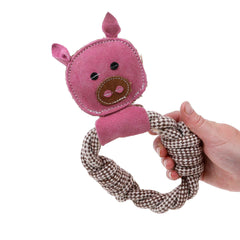 DOOG Country Tails Dog Toy Pig Head Rope Ring Pink