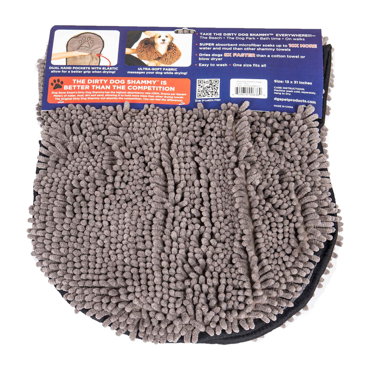 DGS Pet Products Dirty Dog Shammy Towel Grey 13″ x 31″ x 0.5″ 