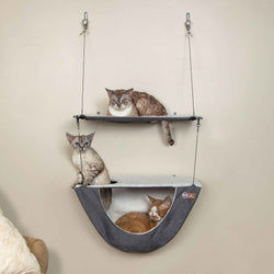 K&H Pet Products Wall Mount Cat Shelf and Cat Hammock Double Shelf Gray 23" x 12" x 44"